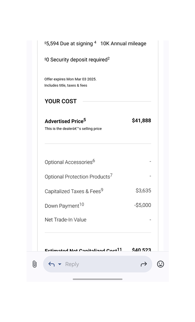 Archived Ray Catena email, cost breakdown; source capture ends before the email does